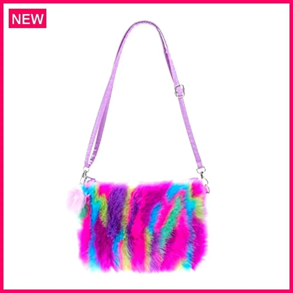 Fluffy Faux Fur Crossbody Bag Adjustable Strap Kids Women Purse